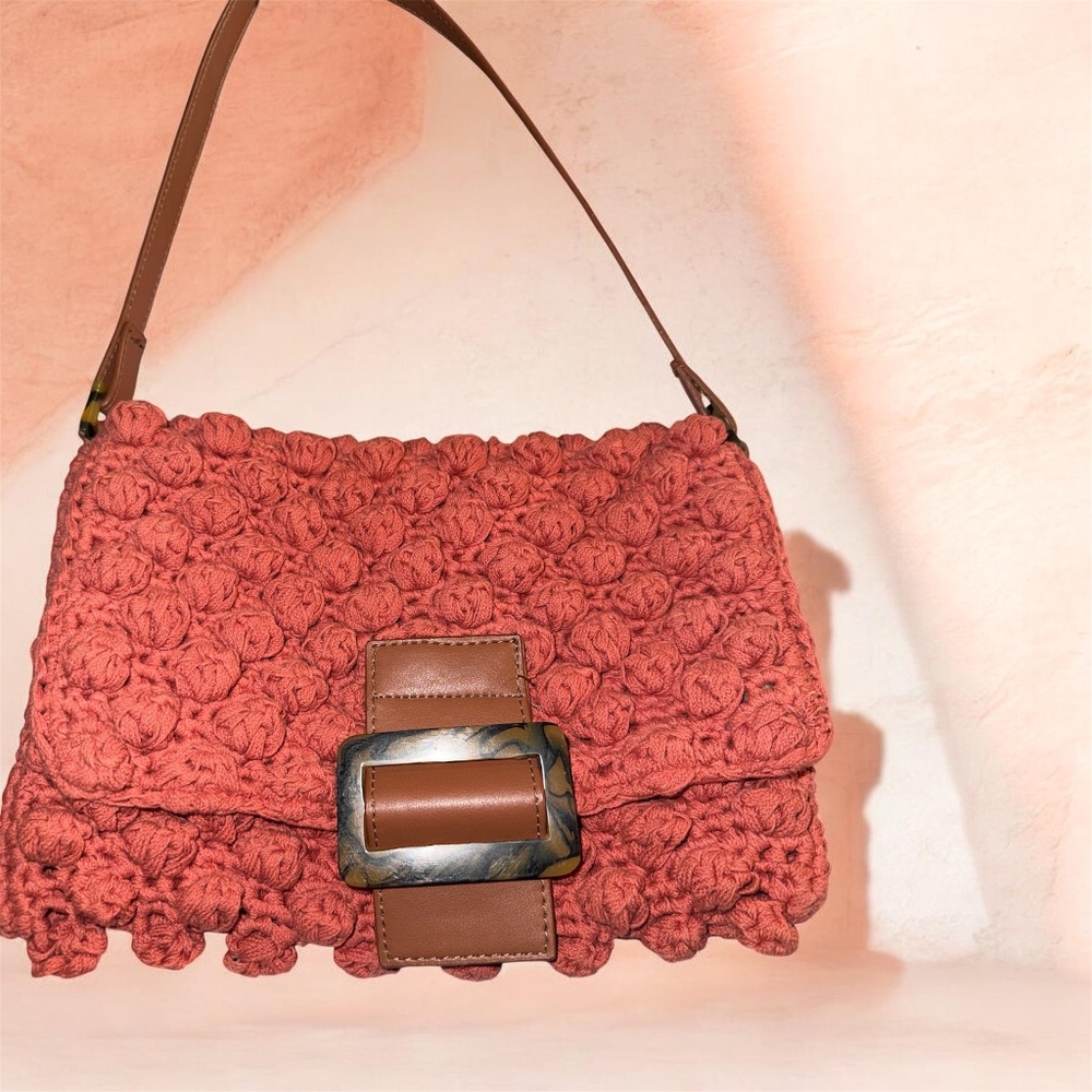 OKPTA Womens Red Orange Cinnabar Slender Medium Crocheted Handbag Baguette Purse